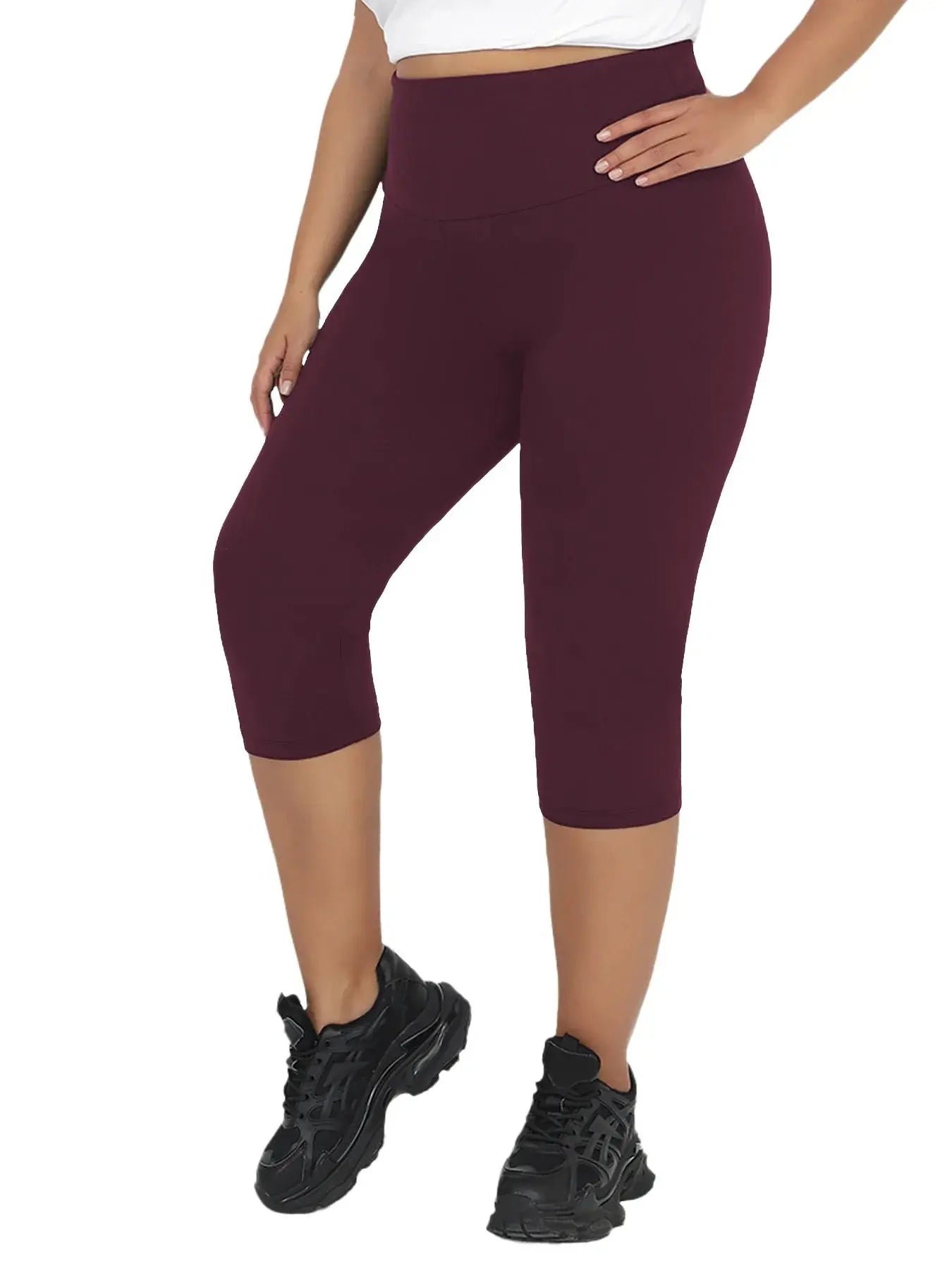 Leggings capri grande taille pour femmes,
taille haute gainante Belle Amplitude