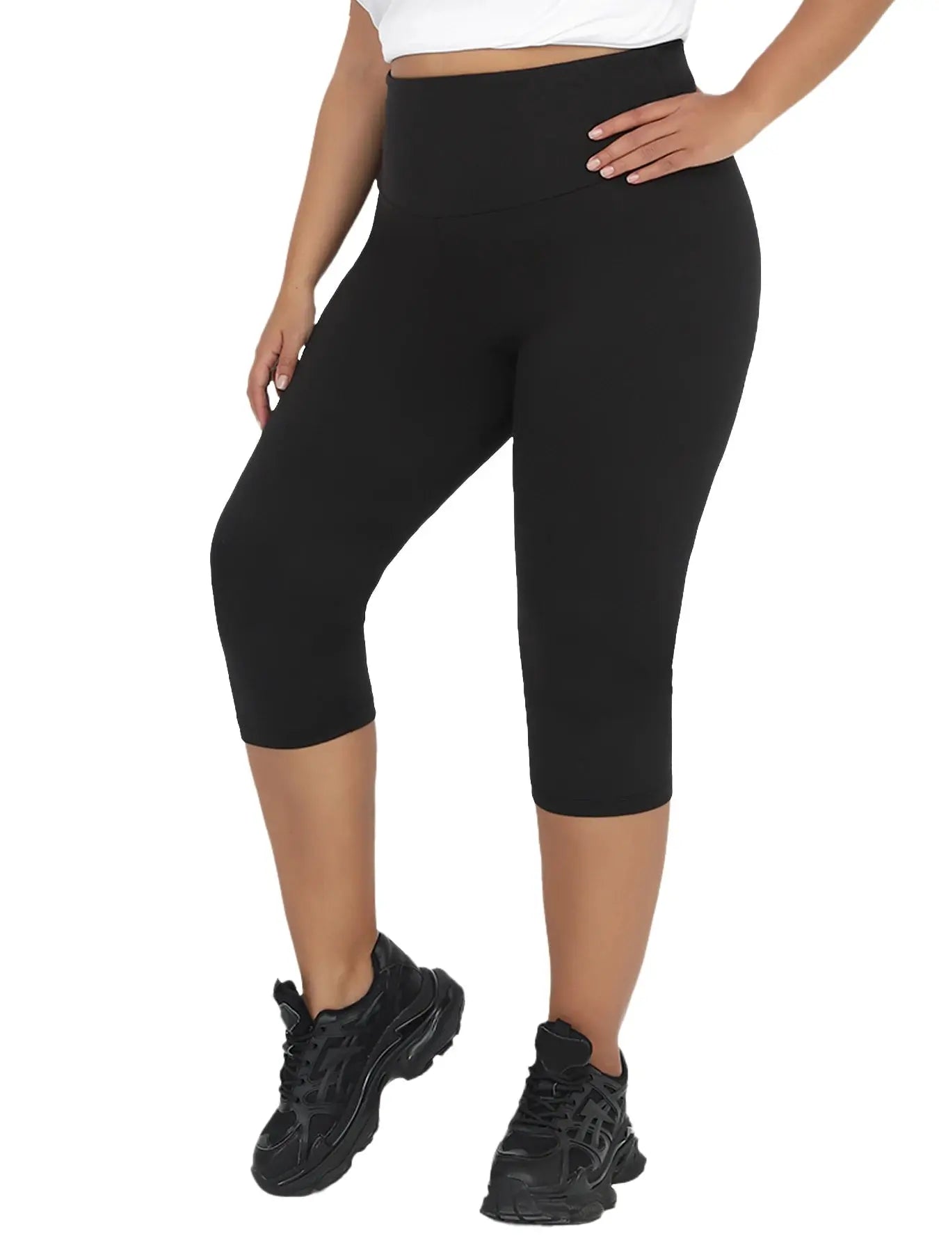 Leggings capri grande taille pour femmes,
taille haute gainante Belle Amplitude