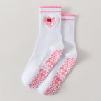 Chaussettes de Yoga mi-mollet antidérapantes à motifs brodés. Belle Amplitude